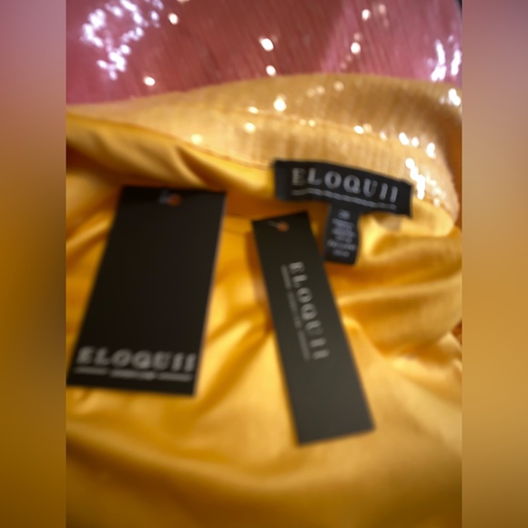 Eloquii NWT Ombre Sequin Orange & Pink Ruching Midi Dress w Front Snaps - Picture 6 of 9